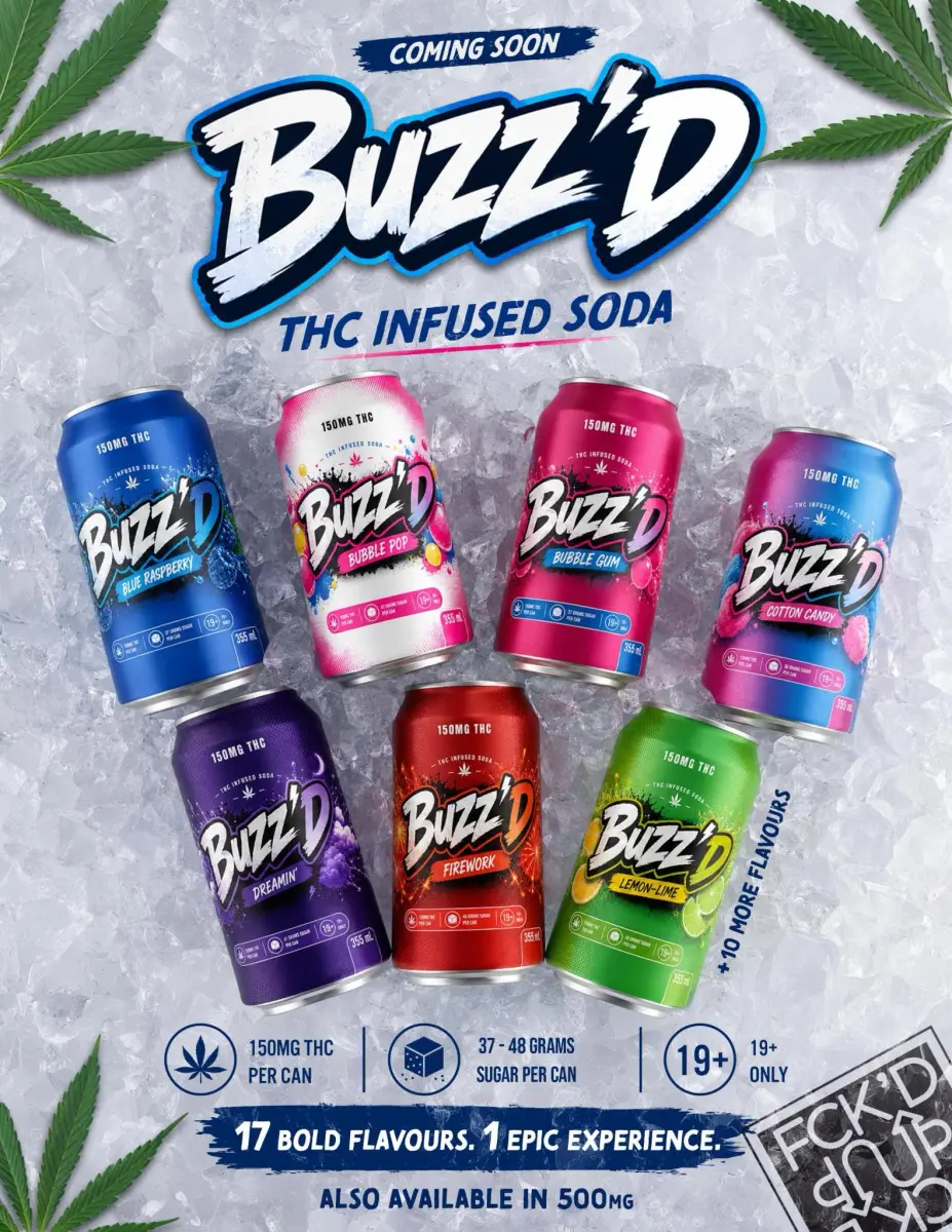 Buzz'd Up THC Infused Soda 500mg NEW Flavours - Starbuds Halifax - shrooms halifax